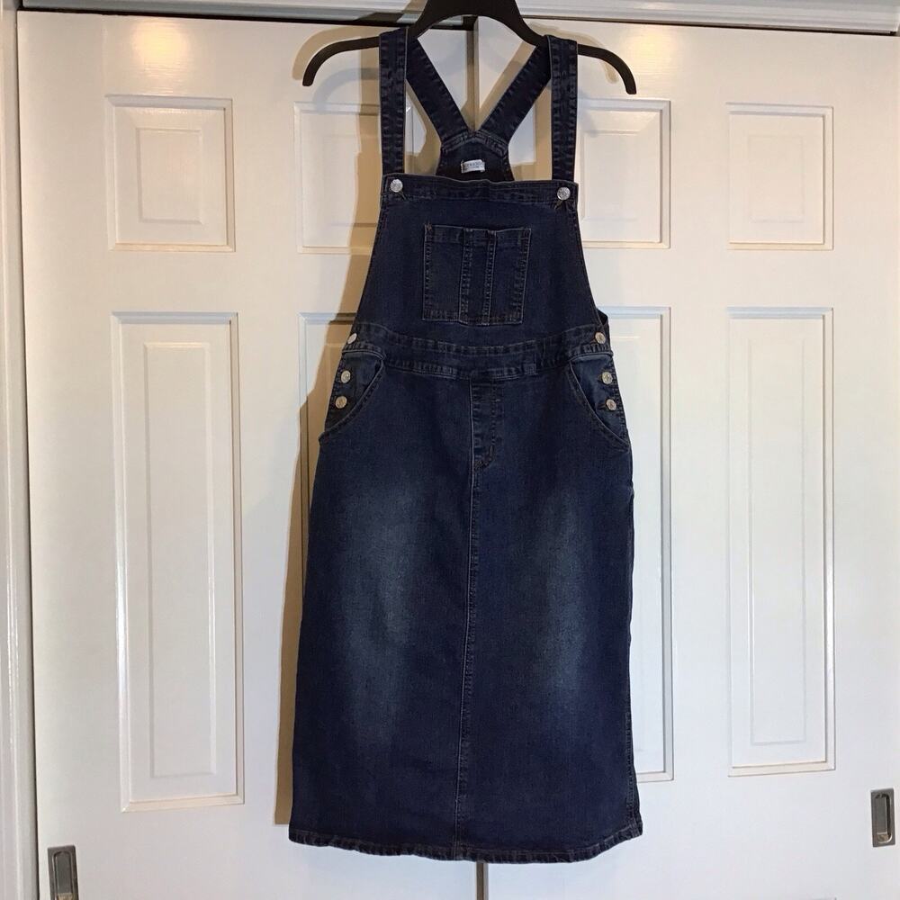 Denim Overall Dress Sz L By Jade Mackenzie Prairie Western Classic Preppy Boho